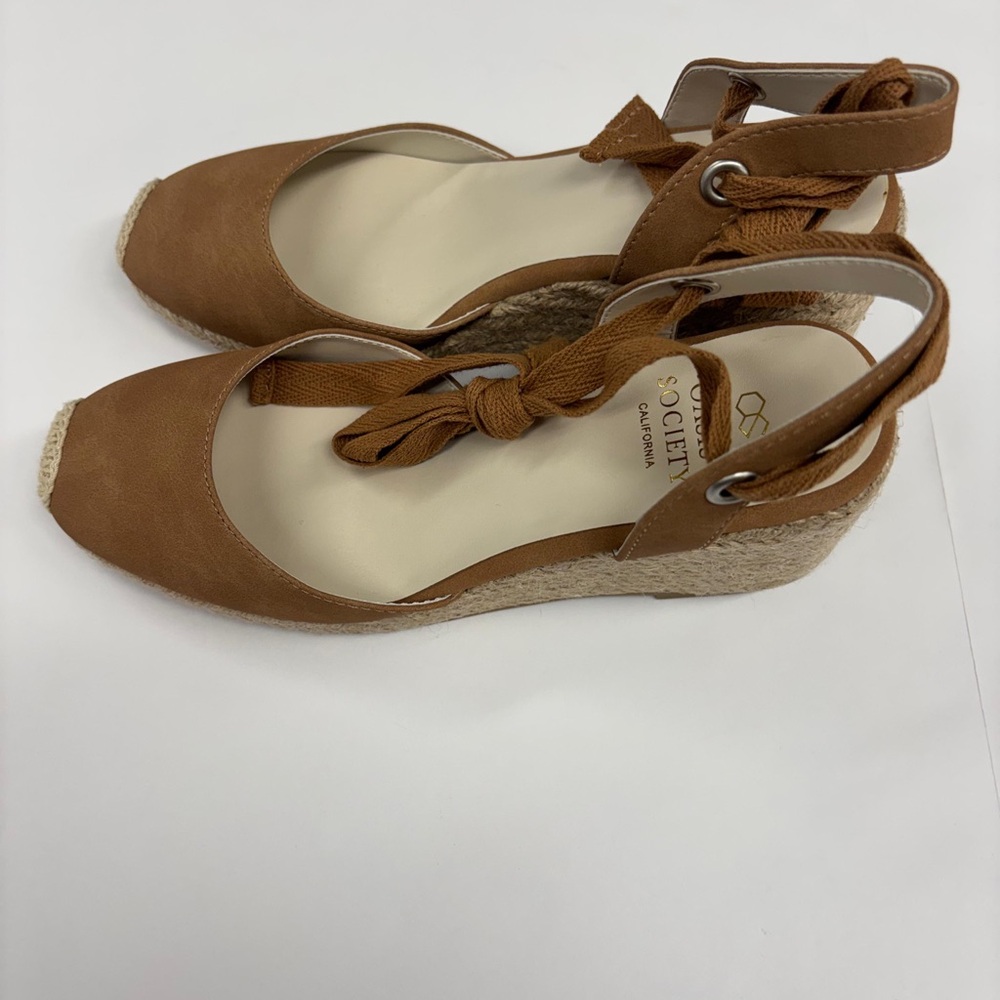 Brown Espadrille Wedge Sandals with Ankle Tie
